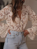 Lace Button Up Long Sleeve Shirt - Draped in Grace