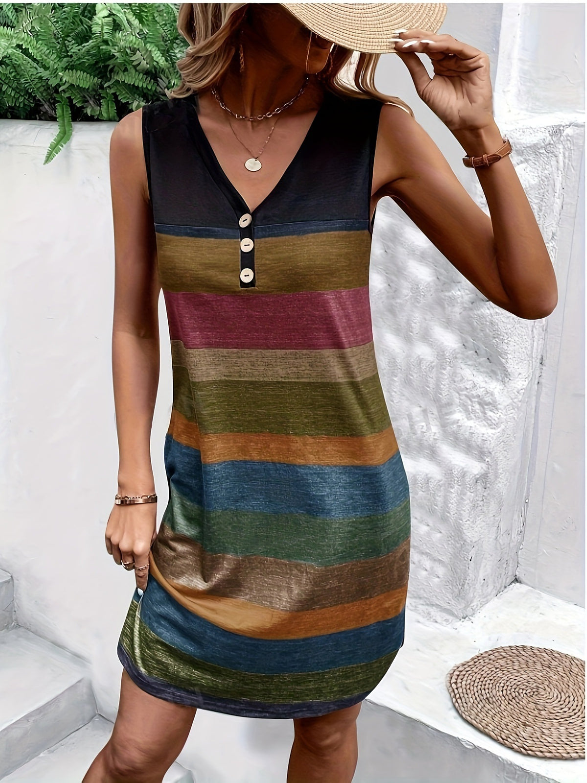 New Color Matching Sleeveless Dress Fashion V-neck Dress - Draped in Grace