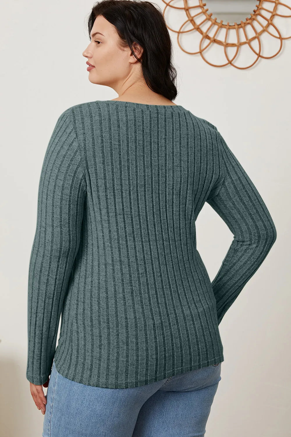 Basic Bae Full Size Ribbed V-Neck Long Sleeve T-Shirt - Draped in Grace