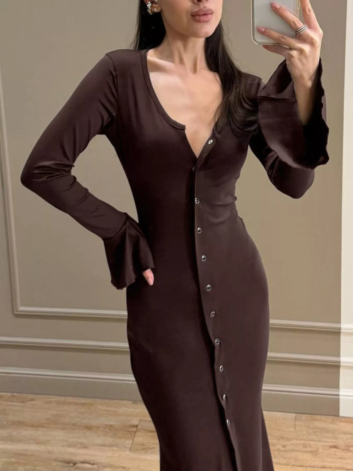 Button-Down Bodycon Maxi Dress - Draped in Grace
