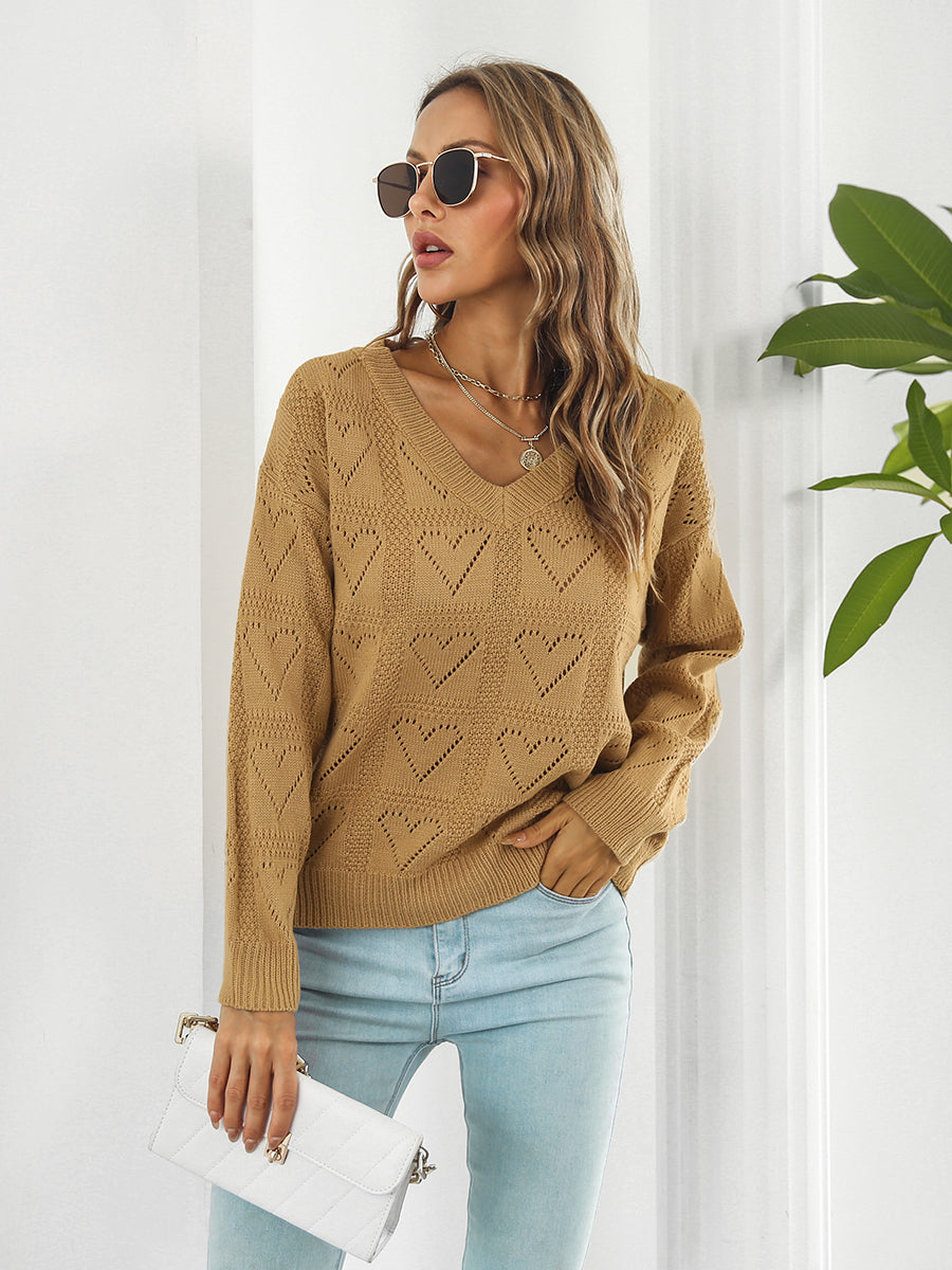 Openwork V-Neck Sweater - Draped in Grace