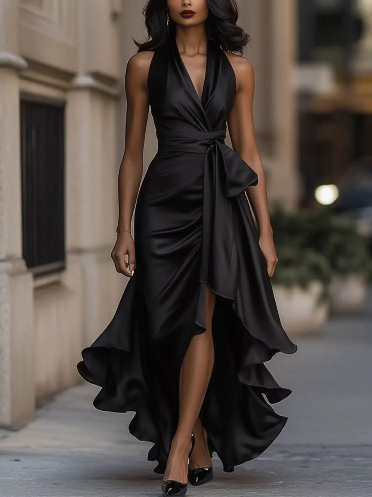 Ruffled Halter Neck Maxi Dress - Draped in Grace