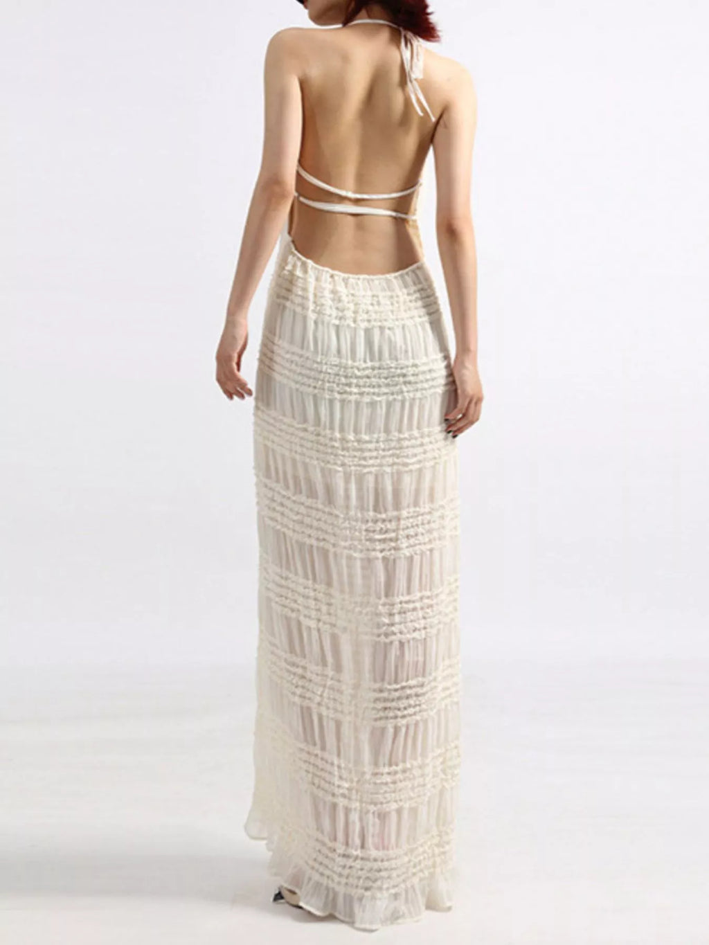 Backless Halter Neck Ruched Maxi Dress - Draped in Grace