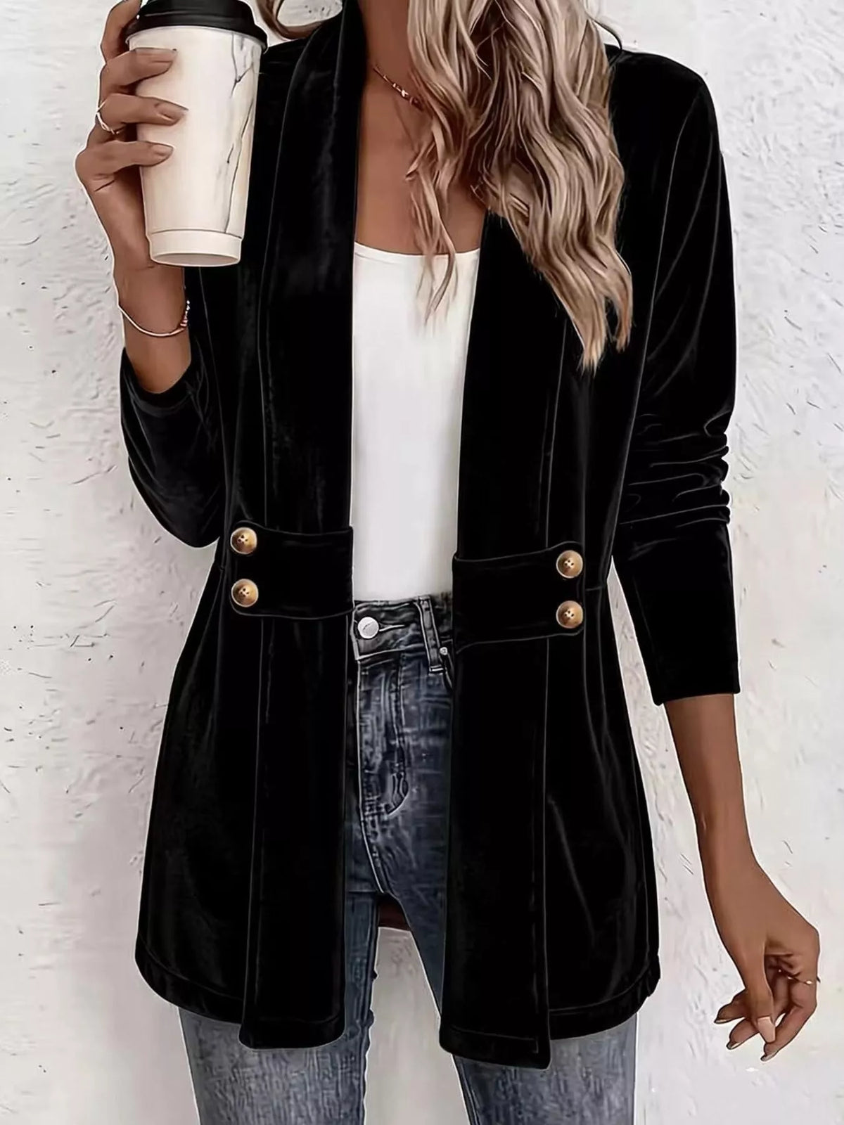 Elegant Velvet Open-Front Outerwear - Draped in Grace