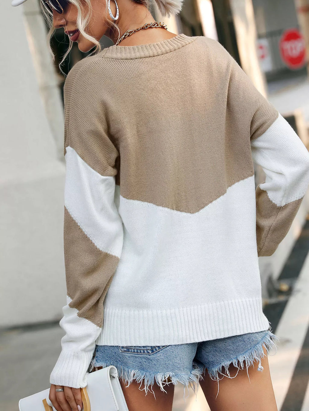 Color Block V-Neck Sweater - Draped in Grace