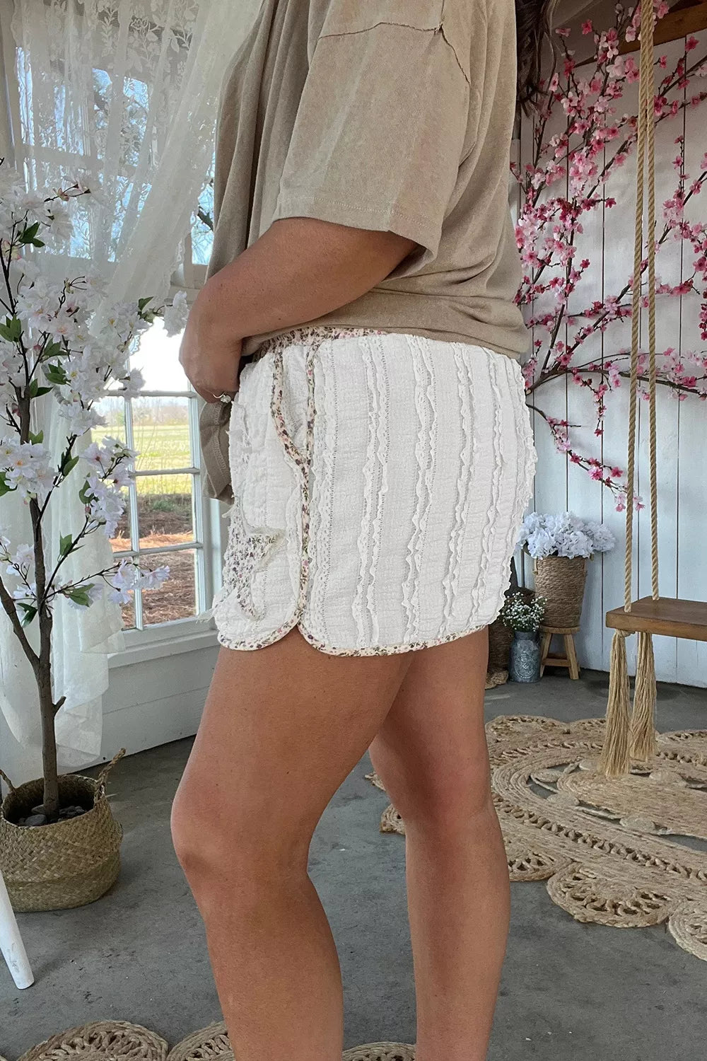 Star Patch Lace Trim Shorts - Draped in Grace
