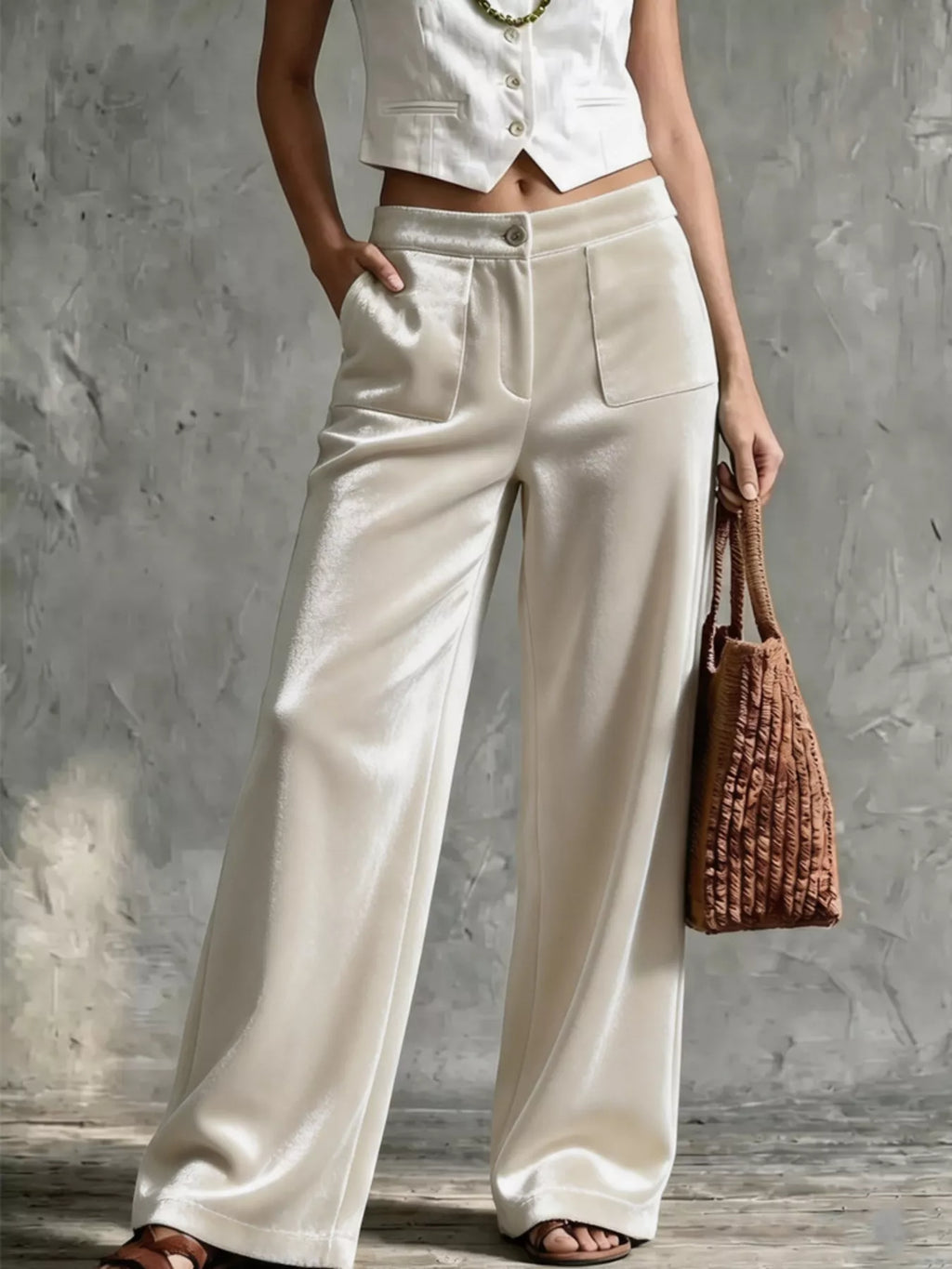 Full Size Velvet Wide-Leg Pants Plus Size - Draped in Grace