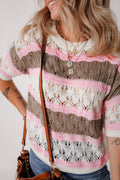 Color Block Openwork Half Sleeve Sweater - Draped in Grace