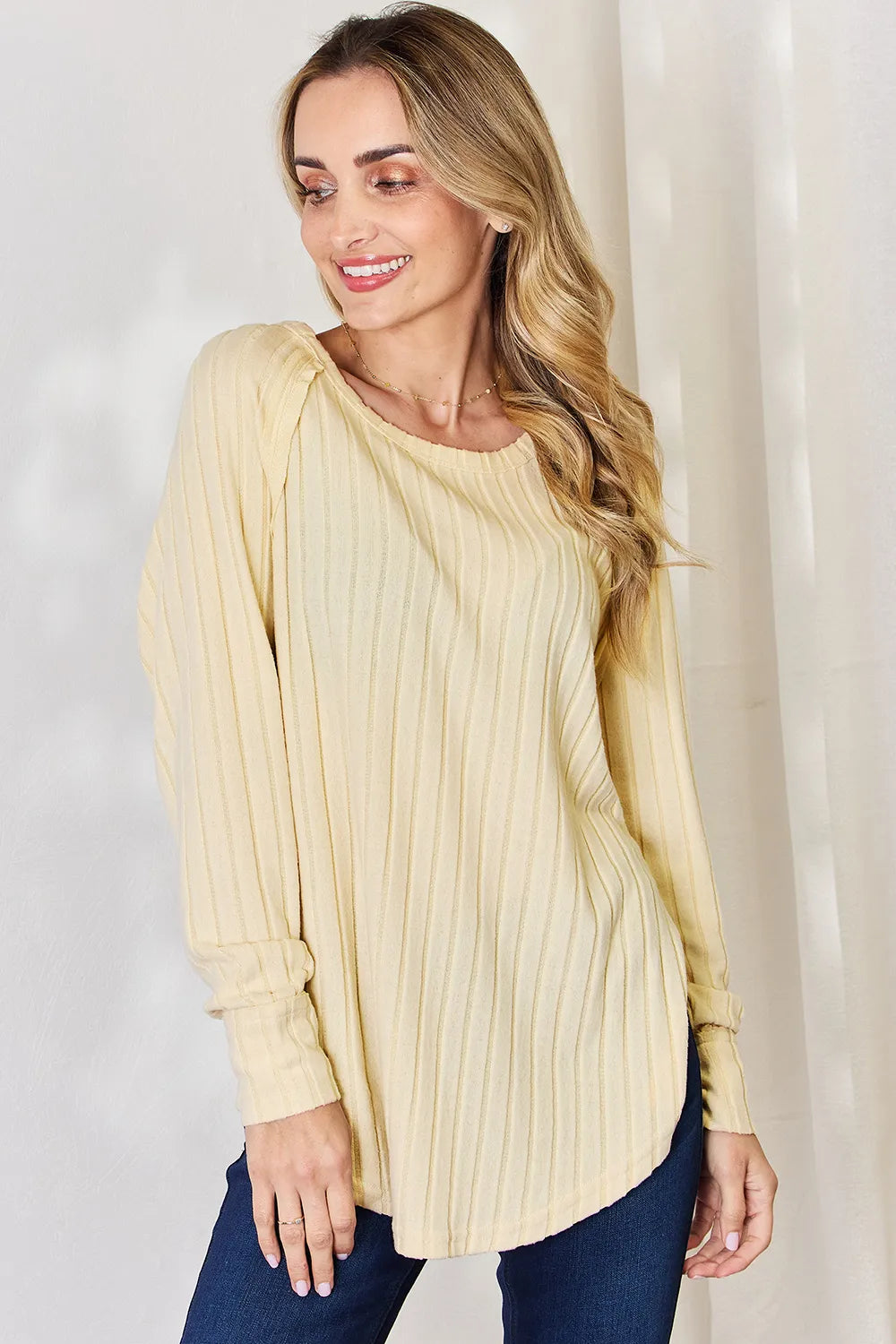 Basic Bae Full Size Ribbed Round Neck Slit T-Shirt - Draped in Grace