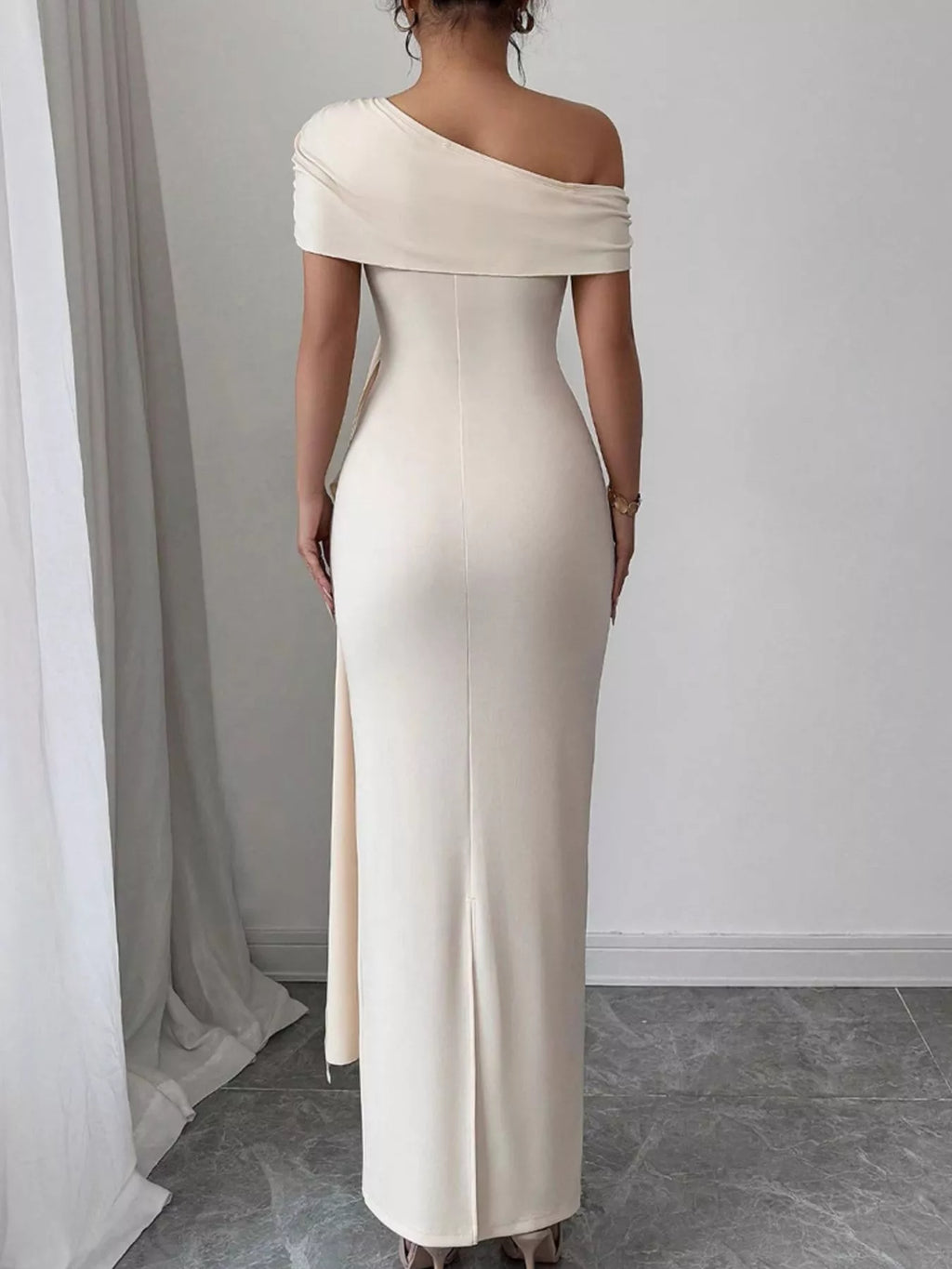 One-Shoulder Ruched Maxi Dress - Draped in Grace