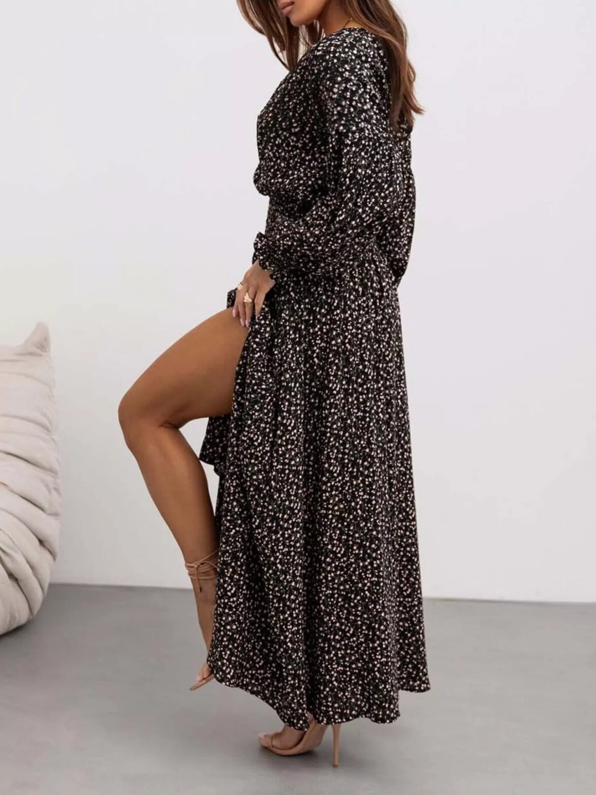 Bohemian Printed Maxi Dress with Plunging Neckline - Draped in Grace