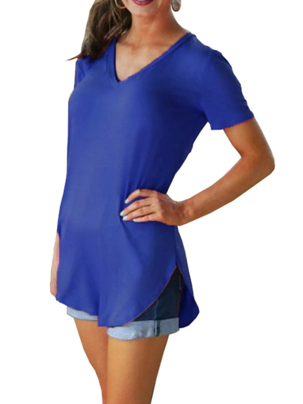 Full Size Solid V-Neck Short Sleeve T-Shirt Plus Size - Draped in Grace