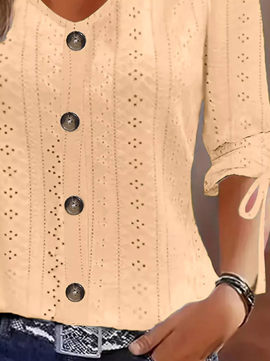 Eyelet Tie-Sleeve Detail Top - Draped in Grace