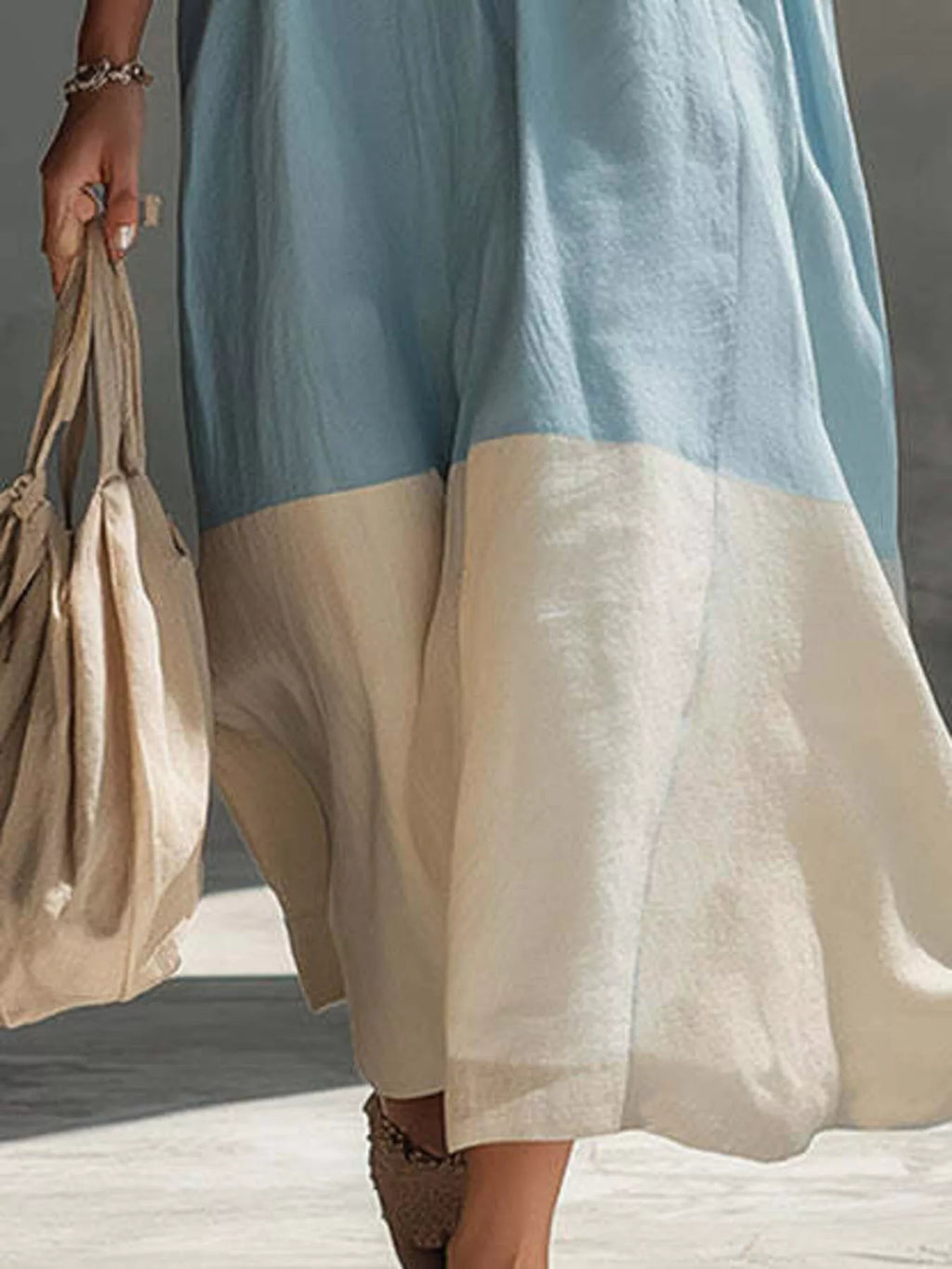 Color-Block Sleeveless Linen-Blend Midi Dress - Draped in Grace