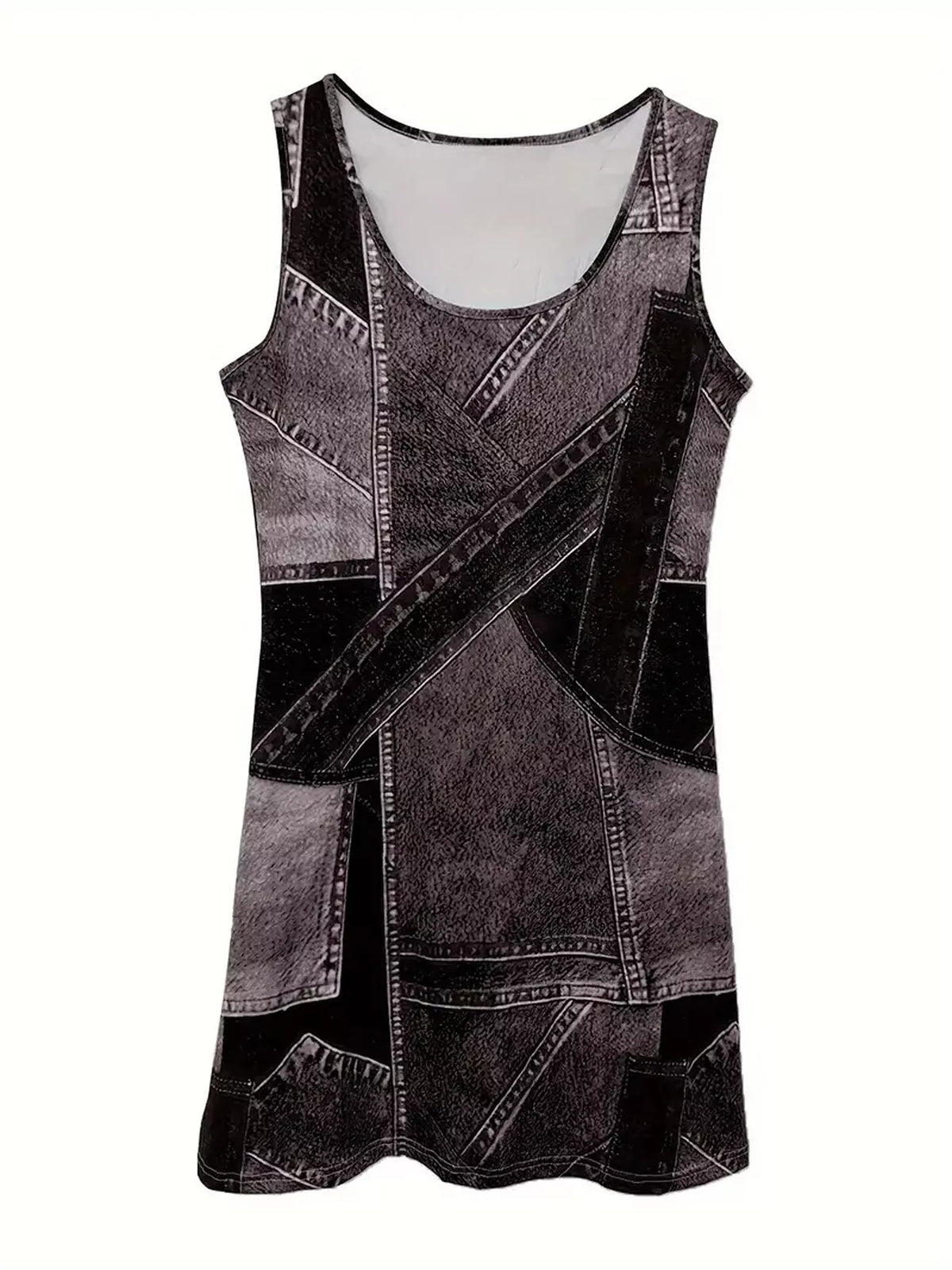 Patchwork Denim Sleeveless Dress - Draped in Grace