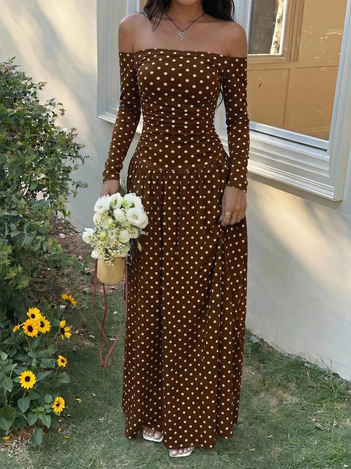 Off-the-Shoulder Maxi Dress - Draped in Grace