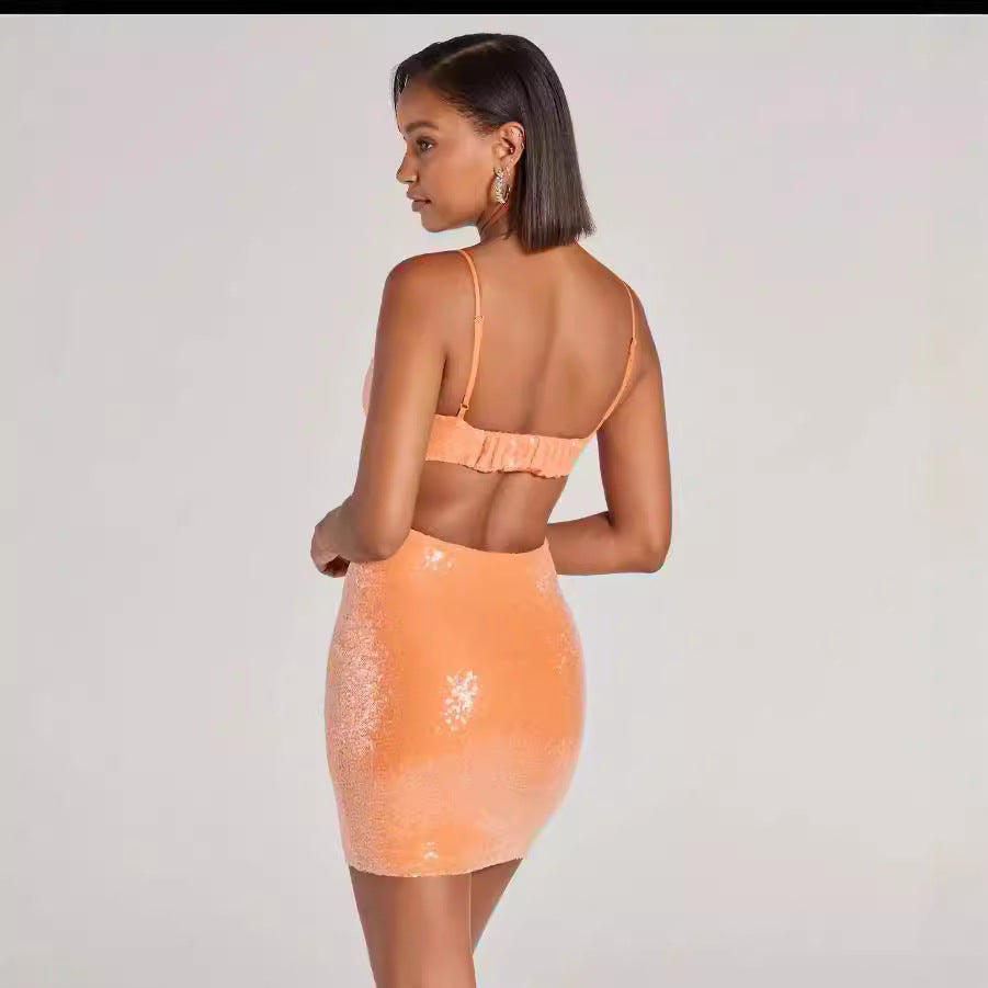 Sequin Backless Cutout Strap Bodycon Dress - Draped in Grace