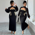 Gold-thread Embroidery Waist-cinching Mermaid Style Dress - Draped in Grace