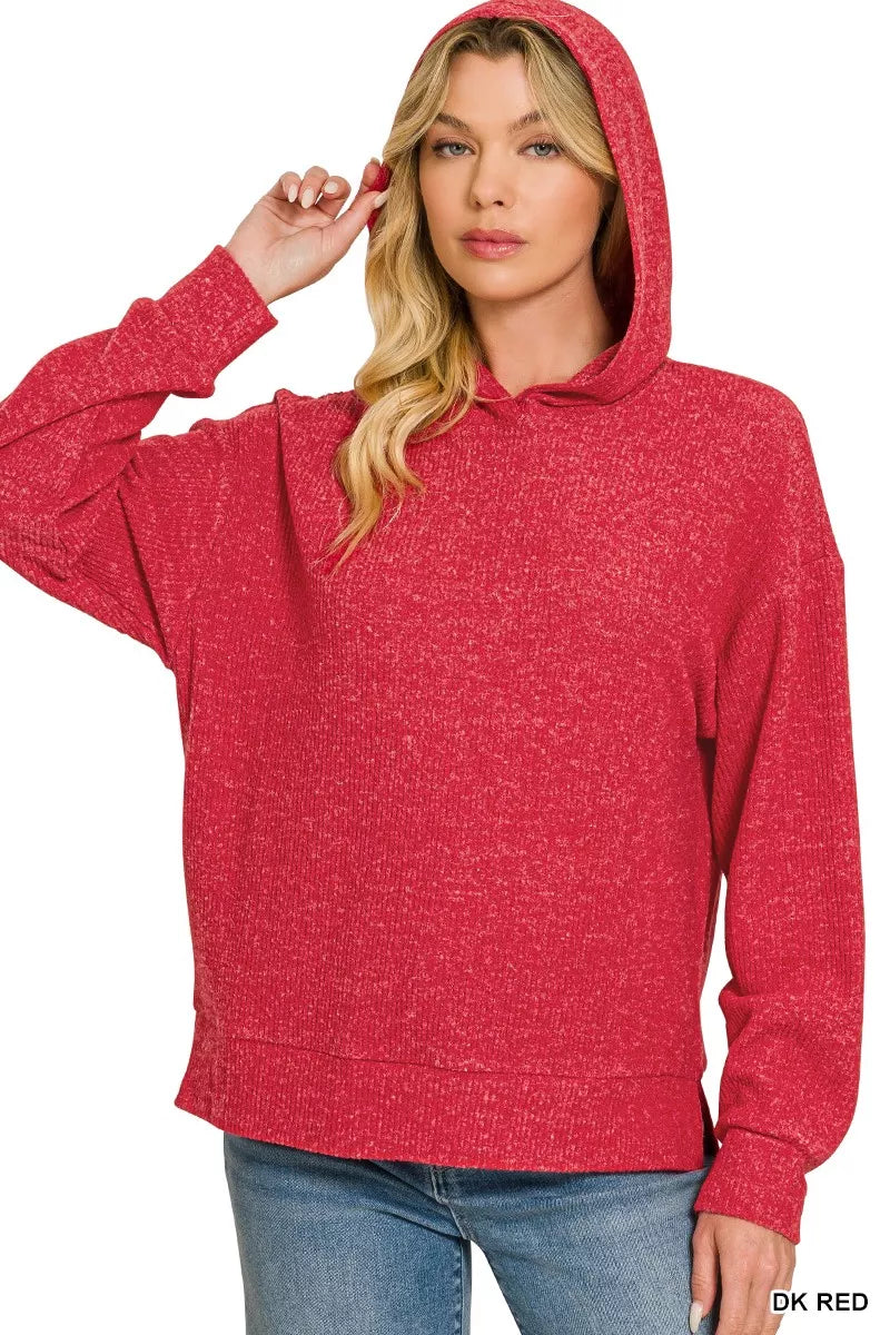 Zenana Brushed Ribbed Hacci Hoodie Pullover - Draped in Grace