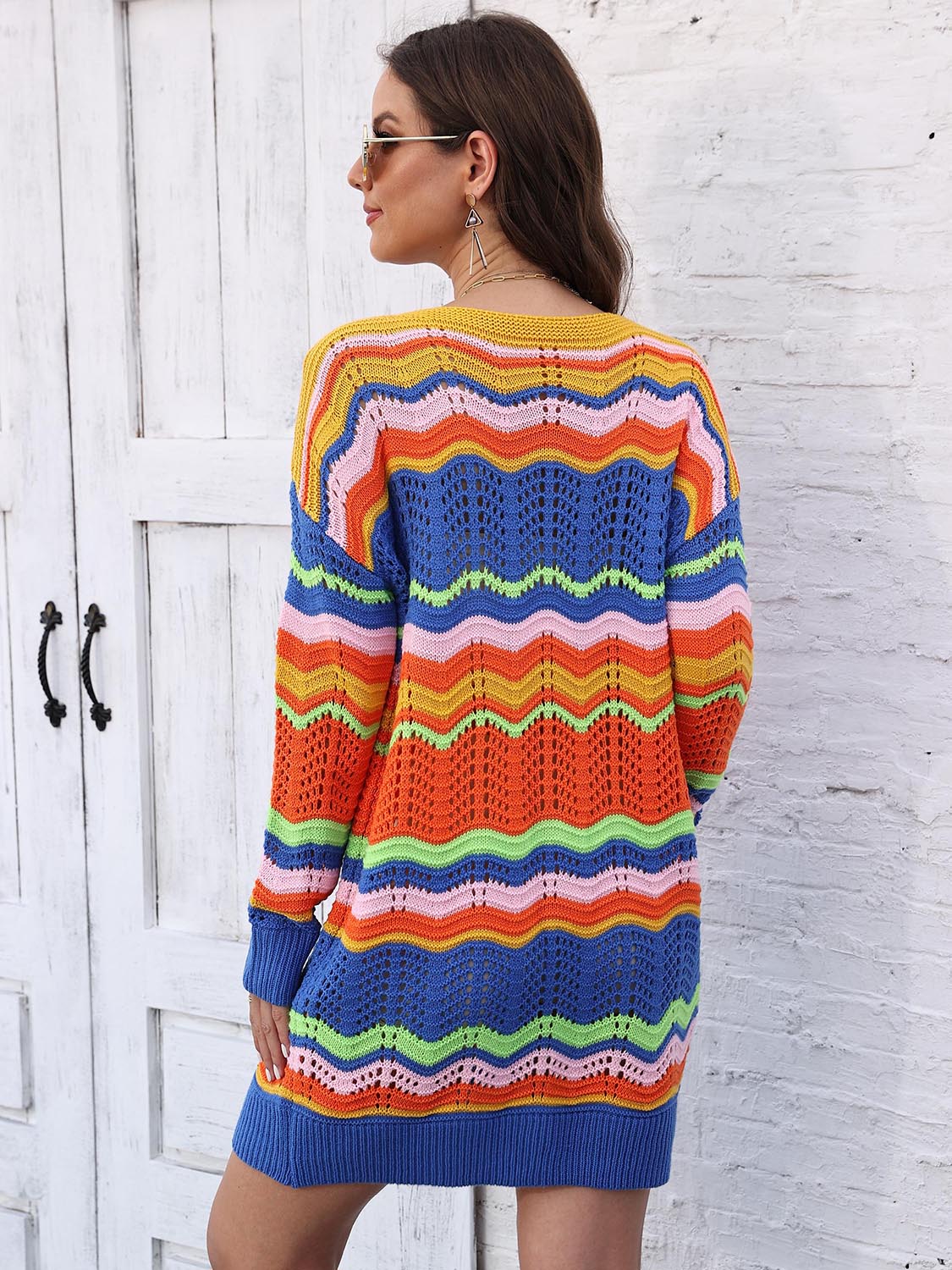Openwork Round Neck Sweater Dress - Draped in Grace