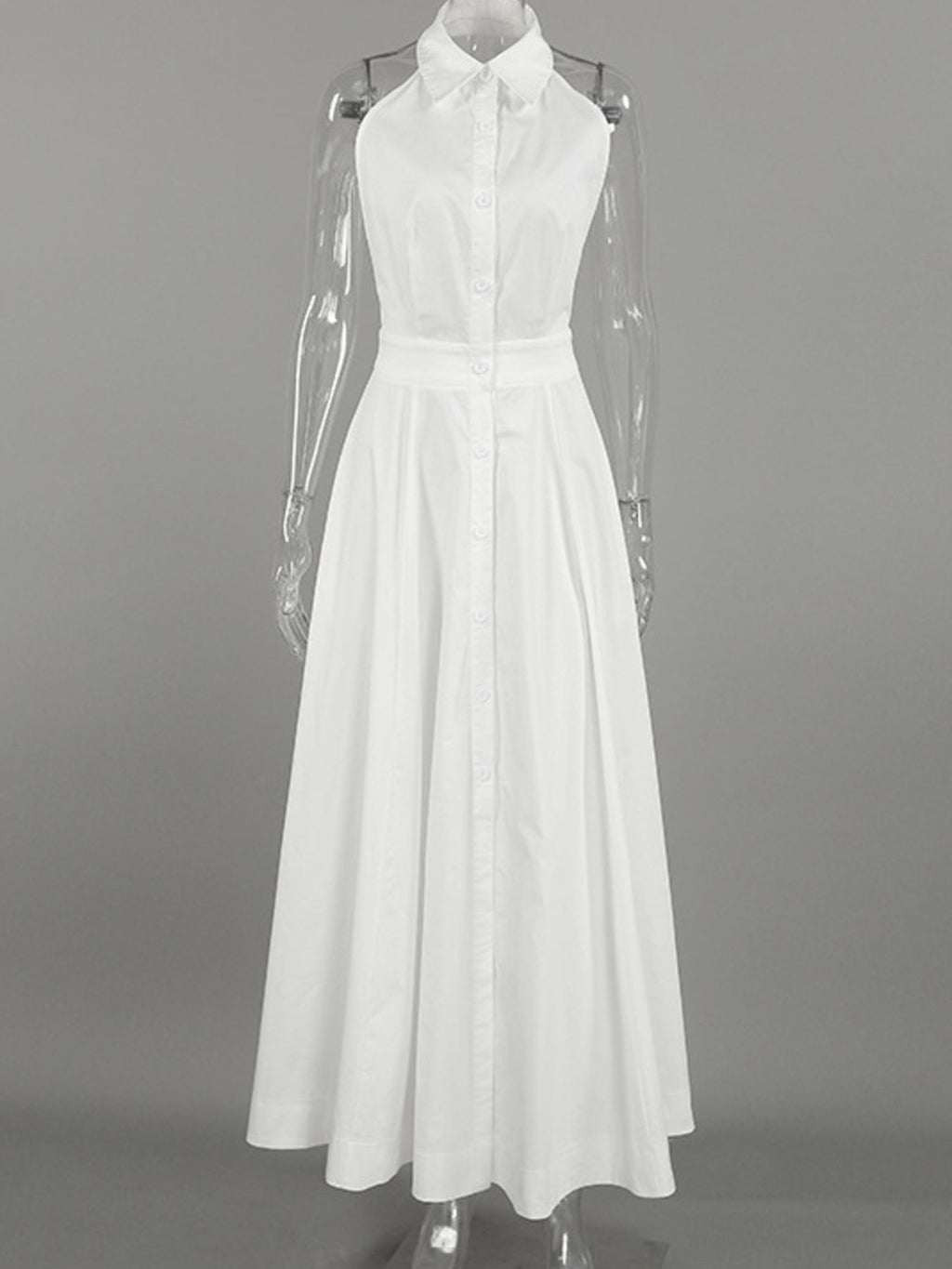 Backless Sleeveless Button Front Maxi Dress - Draped in Grace