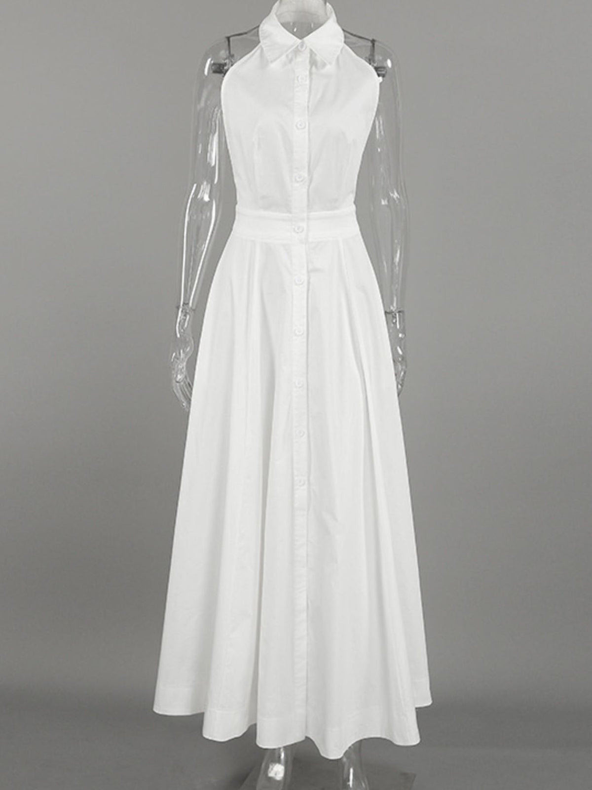 Backless Sleeveless Button Front Maxi Dress - Draped in Grace