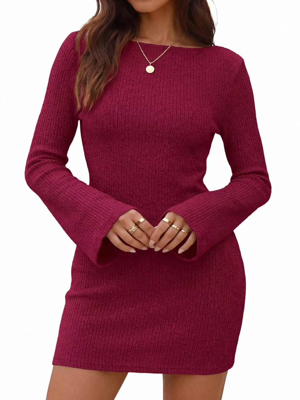 Ribbed Knit Long Sleeve Slim Fit Sweater Dress - Draped in Grace