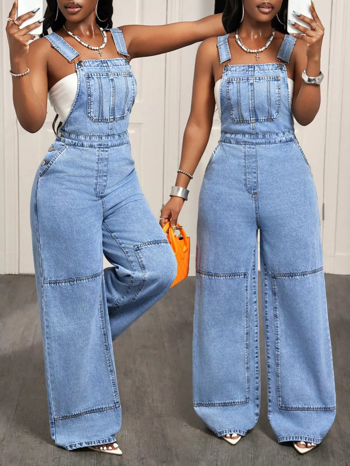 Wide Strap Wide Leg Denim Overalls - Draped in Grace