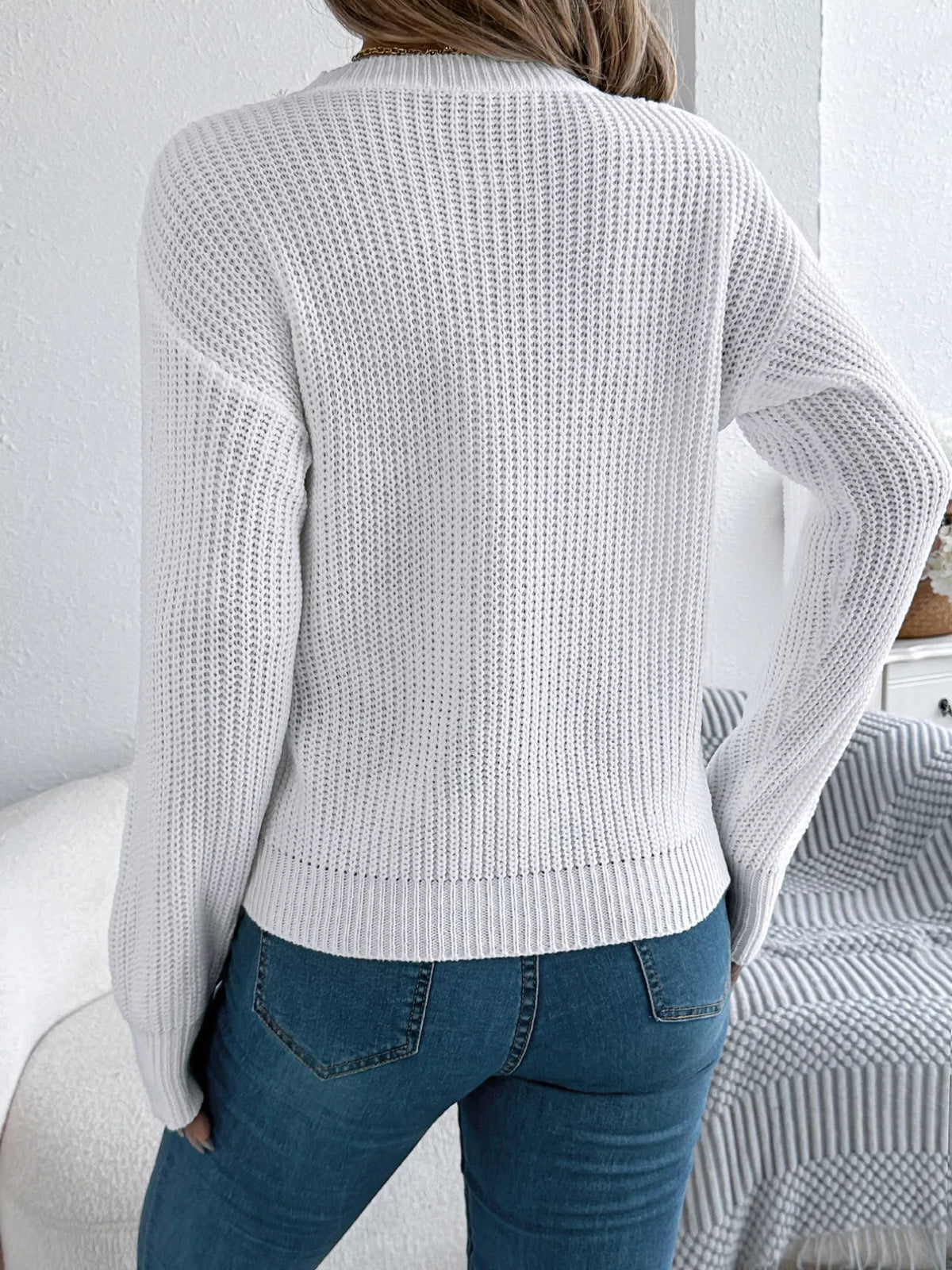 Openwork Round Neck Sweater - Draped in Grace