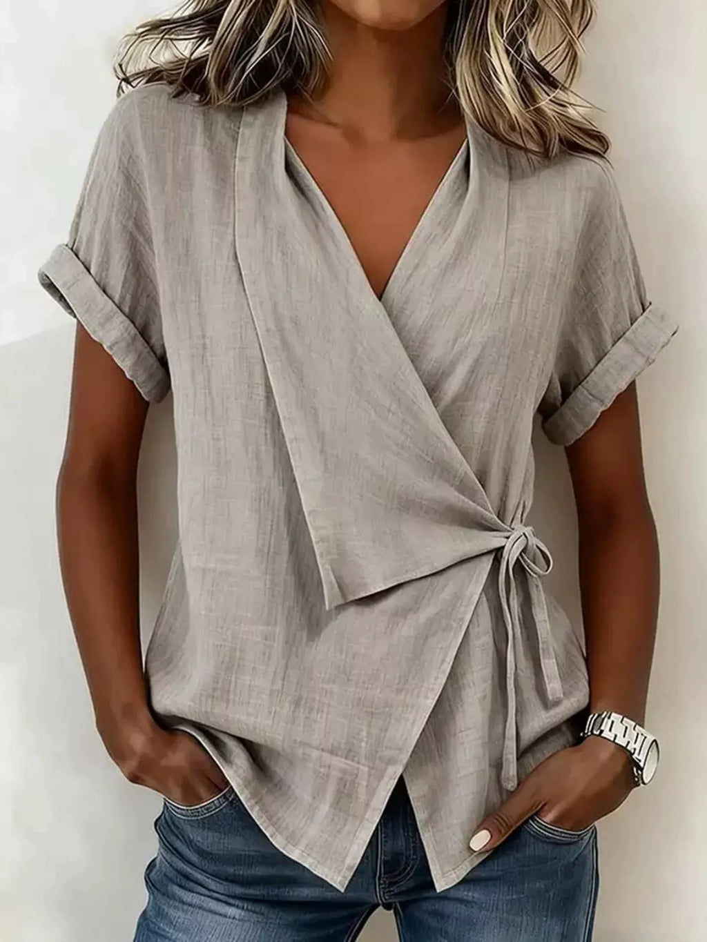 Tie-Side Detail Wrap Top - Draped in Grace
