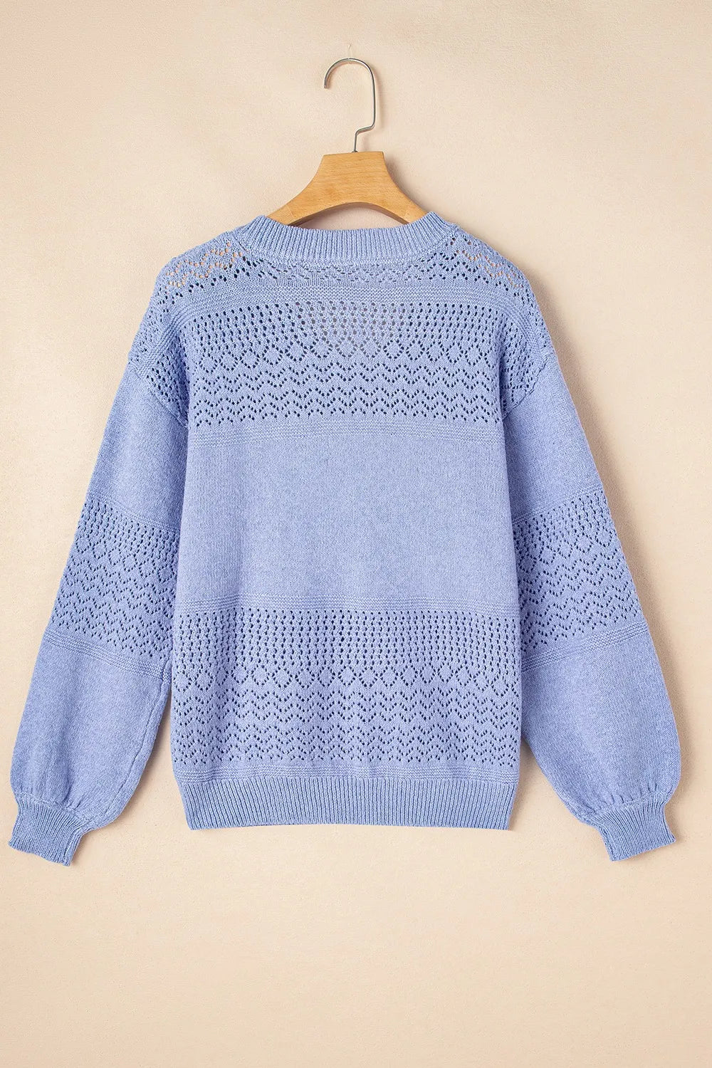 Openwork V-Neck Long Sleeve Sweater - Draped in Grace