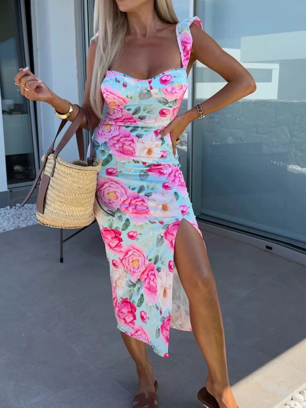 Slit Sweetheart Neck Midi Dress - Draped in Grace