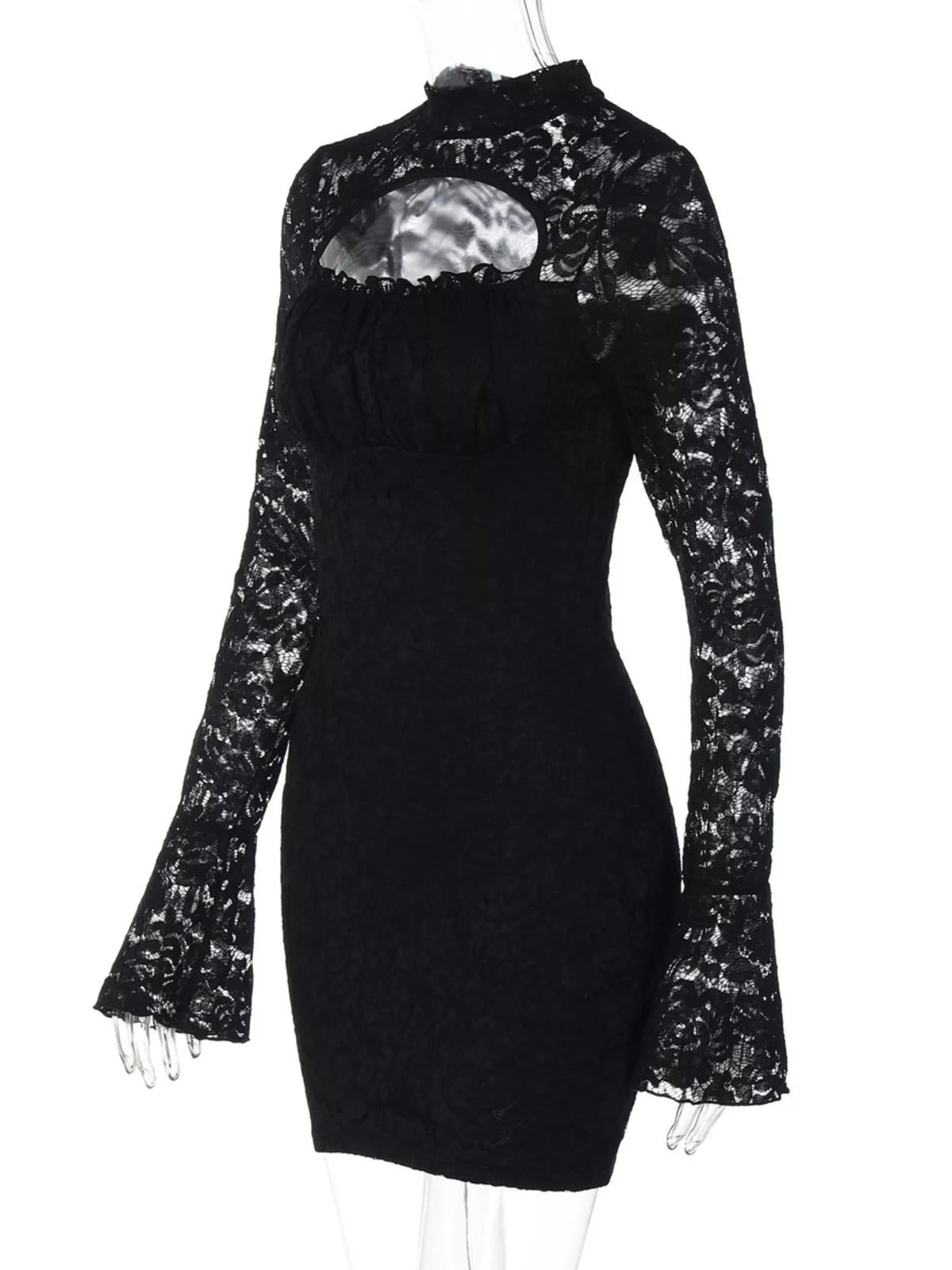 Lace Cut-out Long Sleeve Mini Dress - Draped in Grace