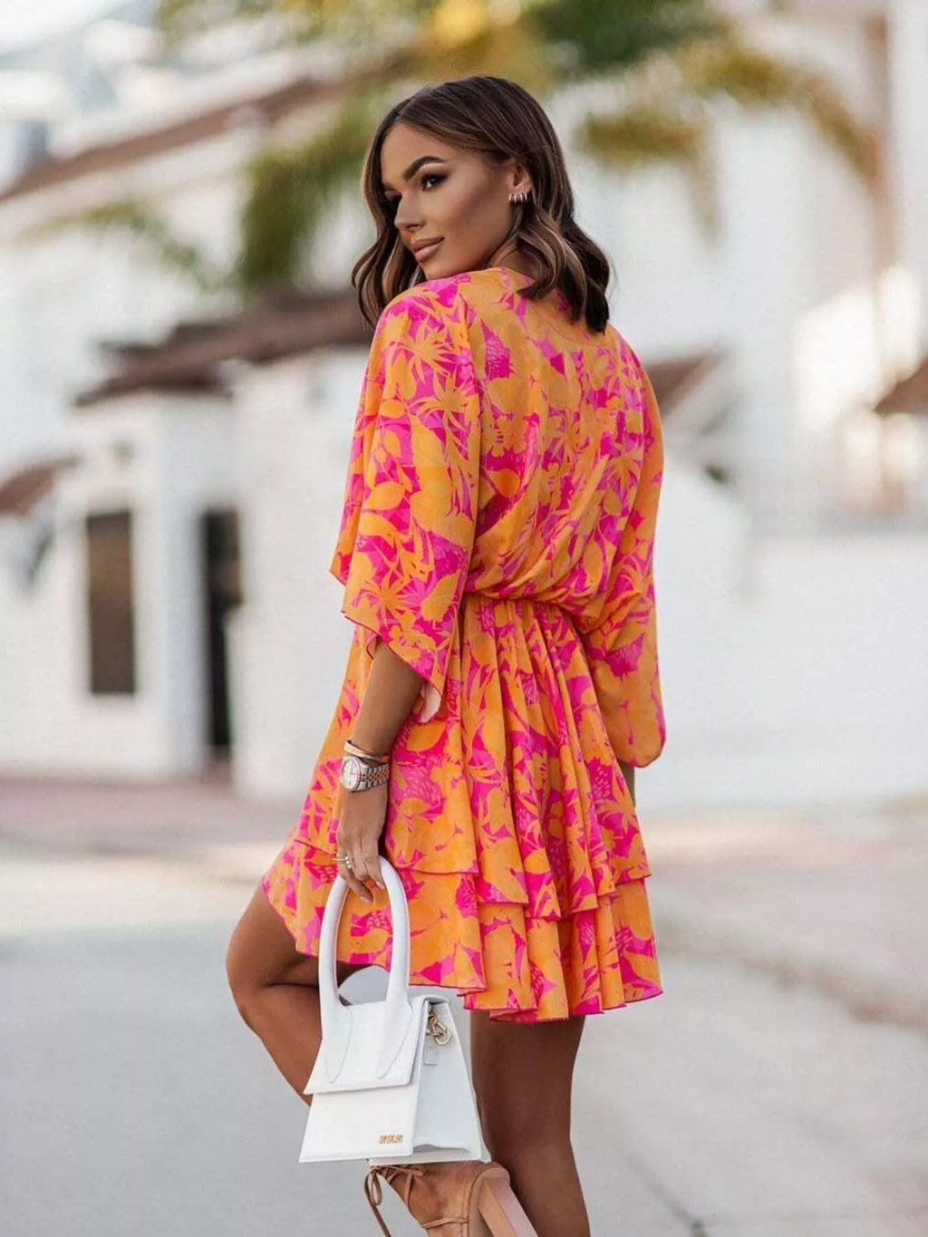 Layered Printed Surplice Mini Dress - Draped in Grace
