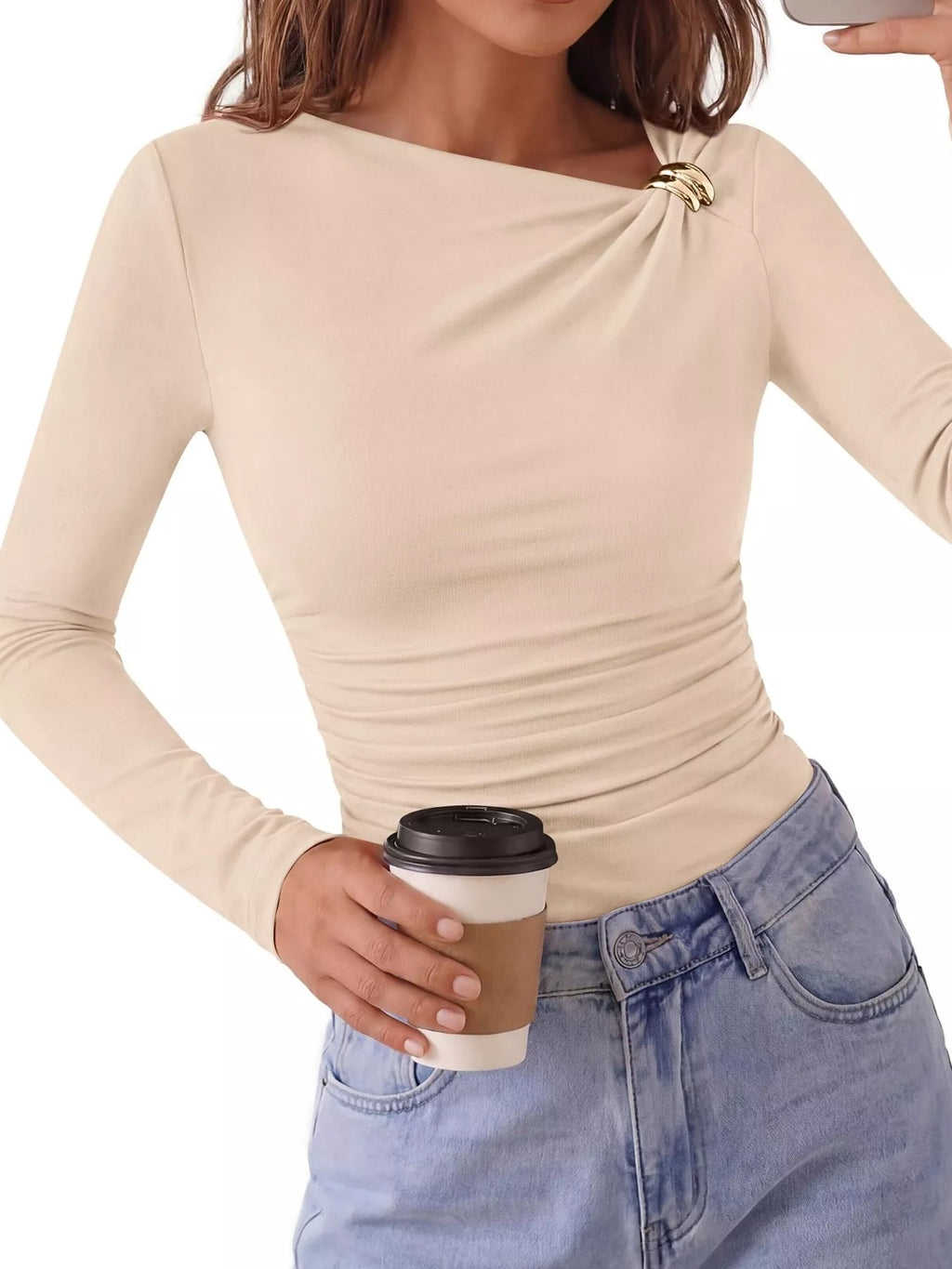 Metal Detail Long Sleeve T-Shirt - Draped in Grace