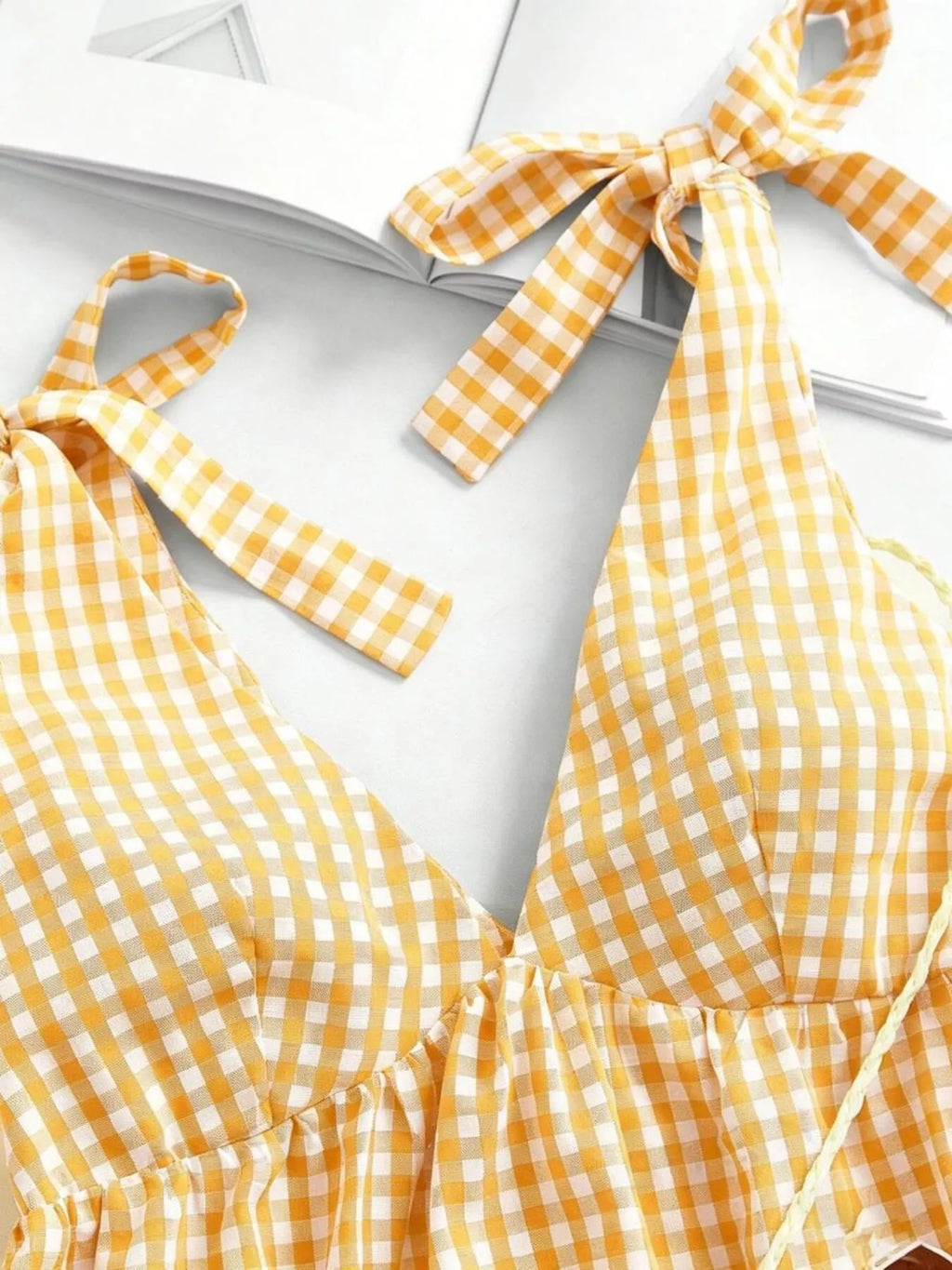 Gingham Tie-Shoulder Mini Dress - Draped in Grace