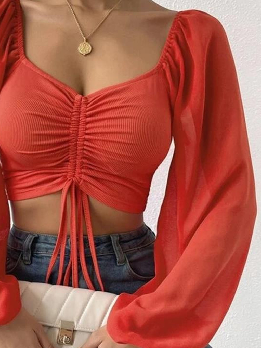 Drawstring Sweetheart Neck Cropped Top - Draped in Grace