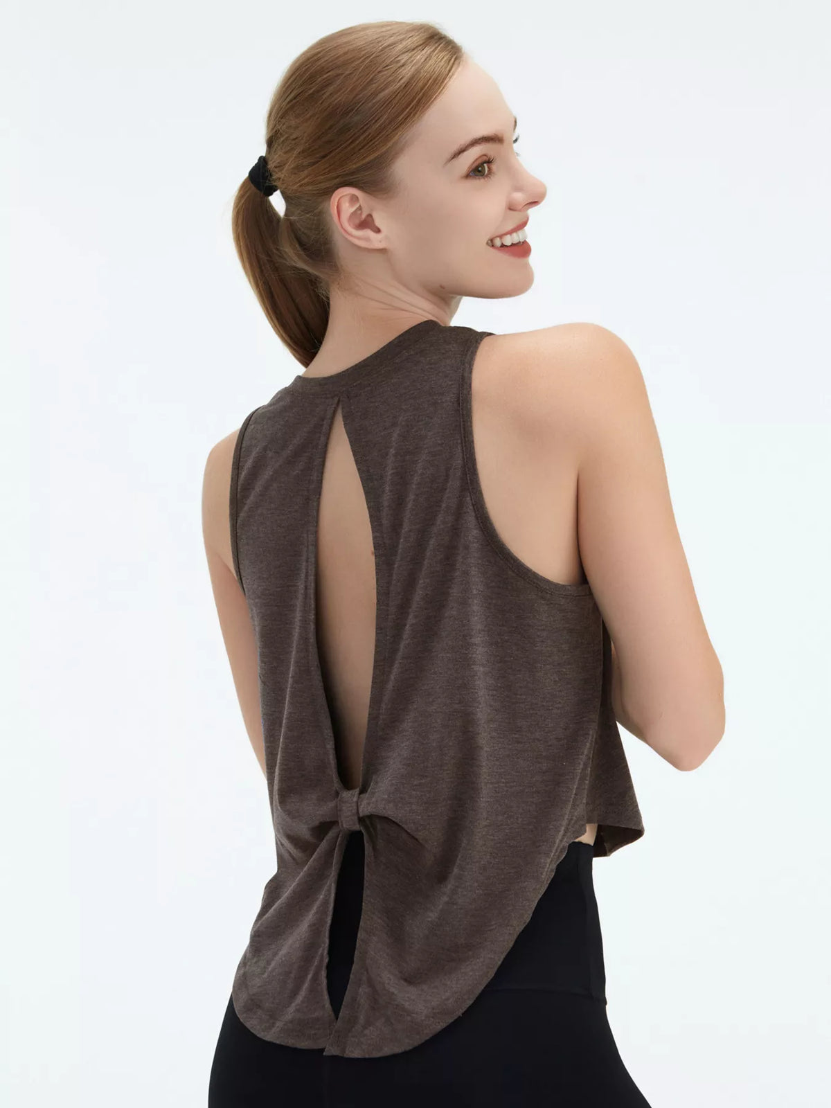 Cutout Back Round Neck Active Tank - Draped in Grace