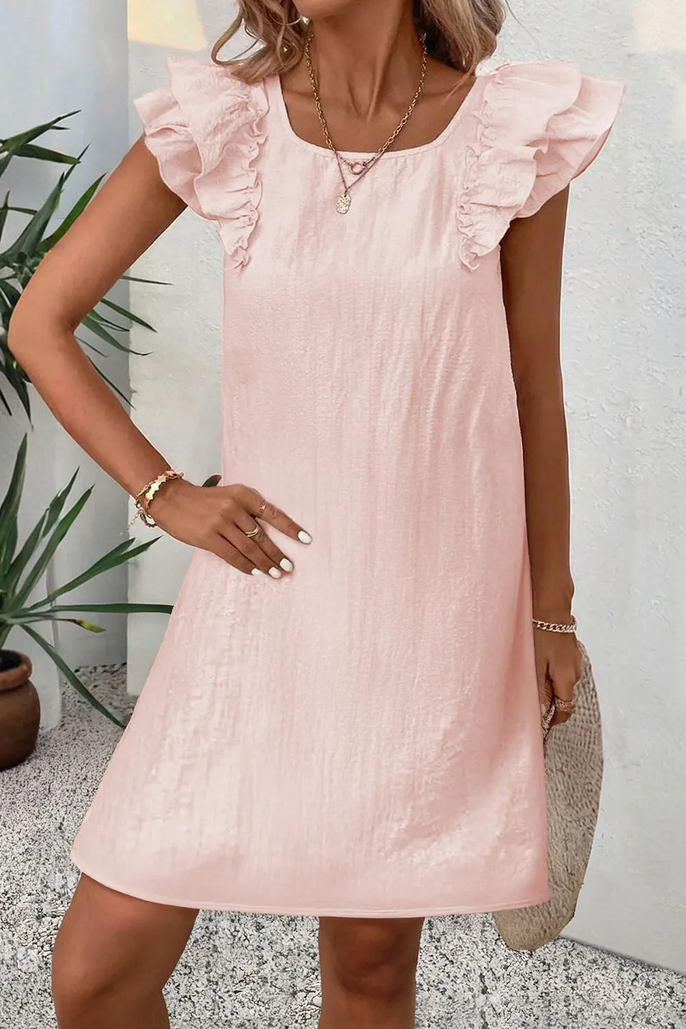 Ruffle Sleeve Bow Back Mini Dress - Draped in Grace