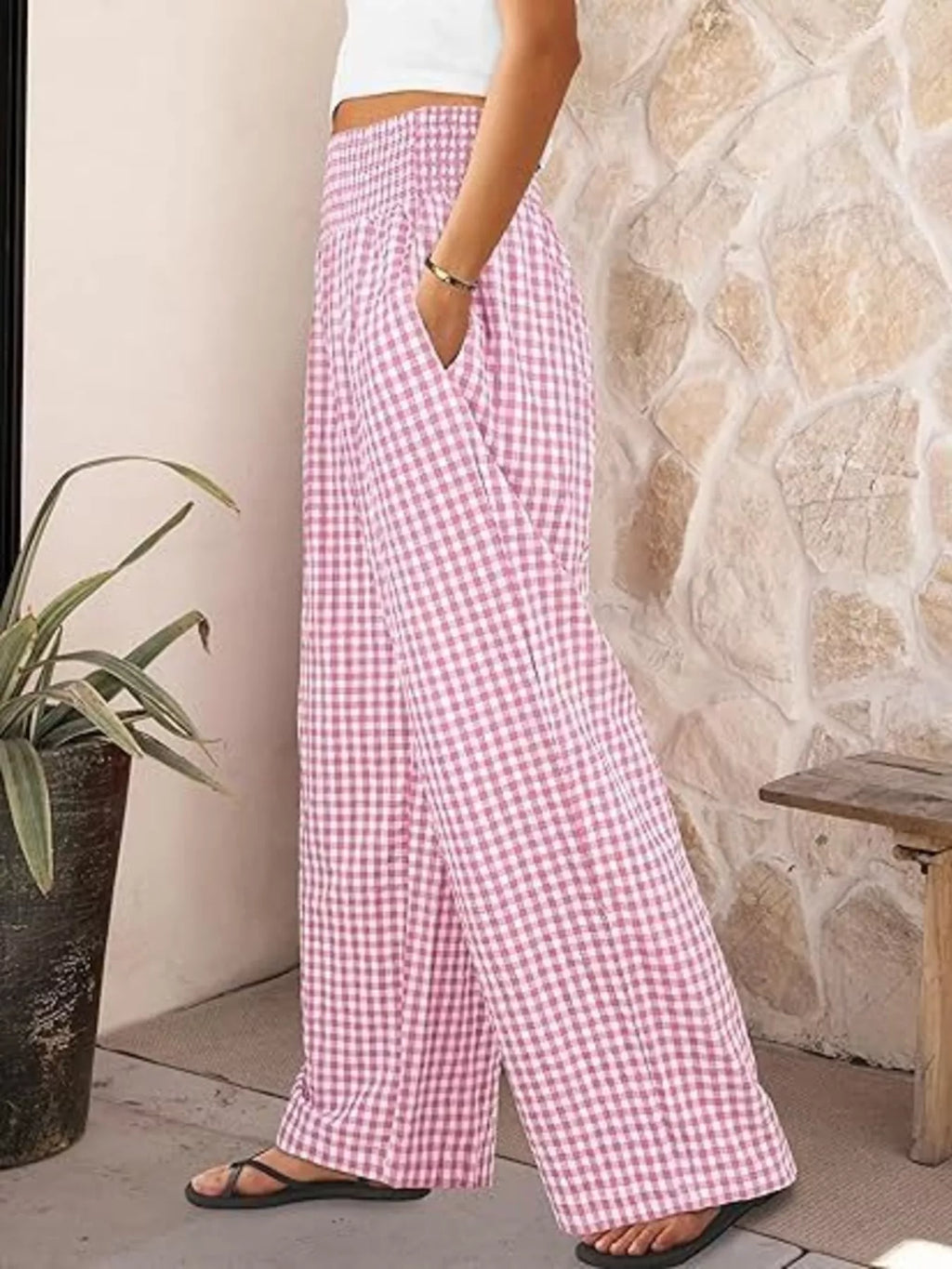 Gingham Wide-Leg Pants - Draped in Grace