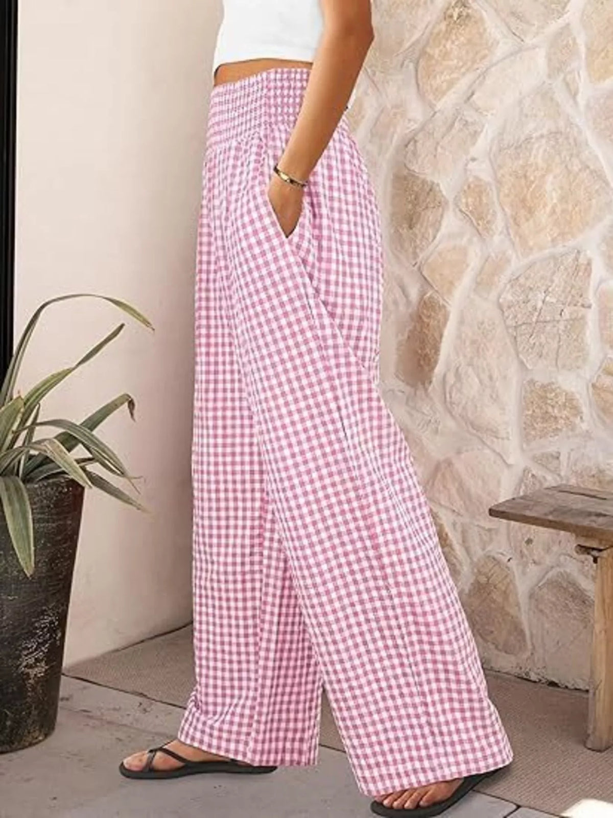 Gingham Wide-Leg Pants - Draped in Grace