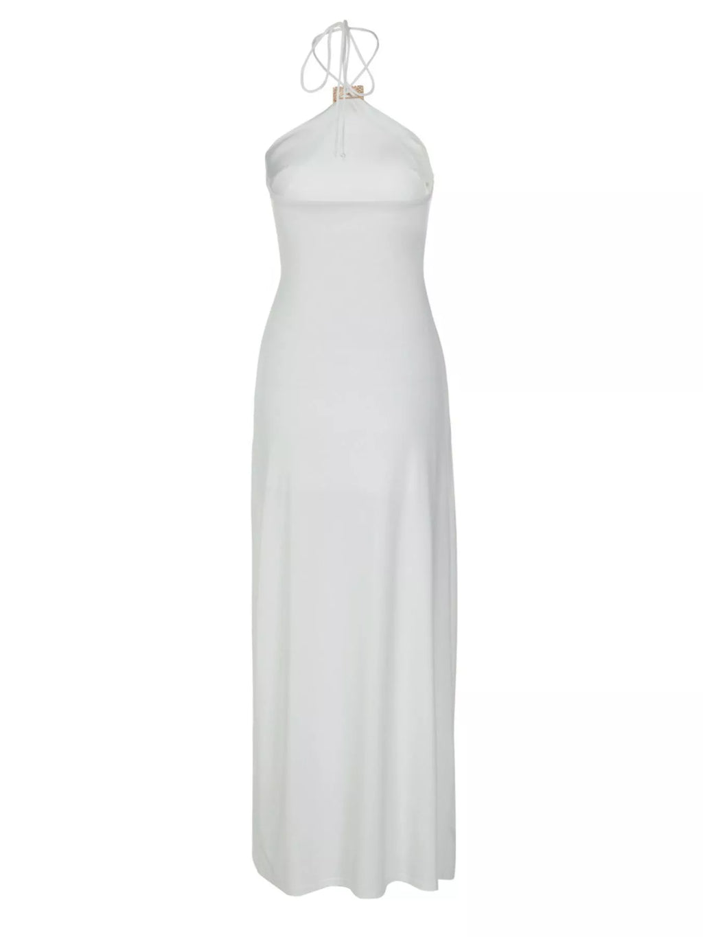Backless Ruched Halter Neck Maxi Dress - Draped in Grace
