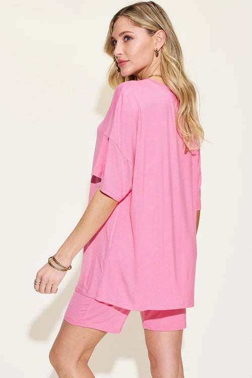 Basic Bae Full Size V-Neck Drop Shoulder T-Shirt and Shorts Set - Draped in Grace