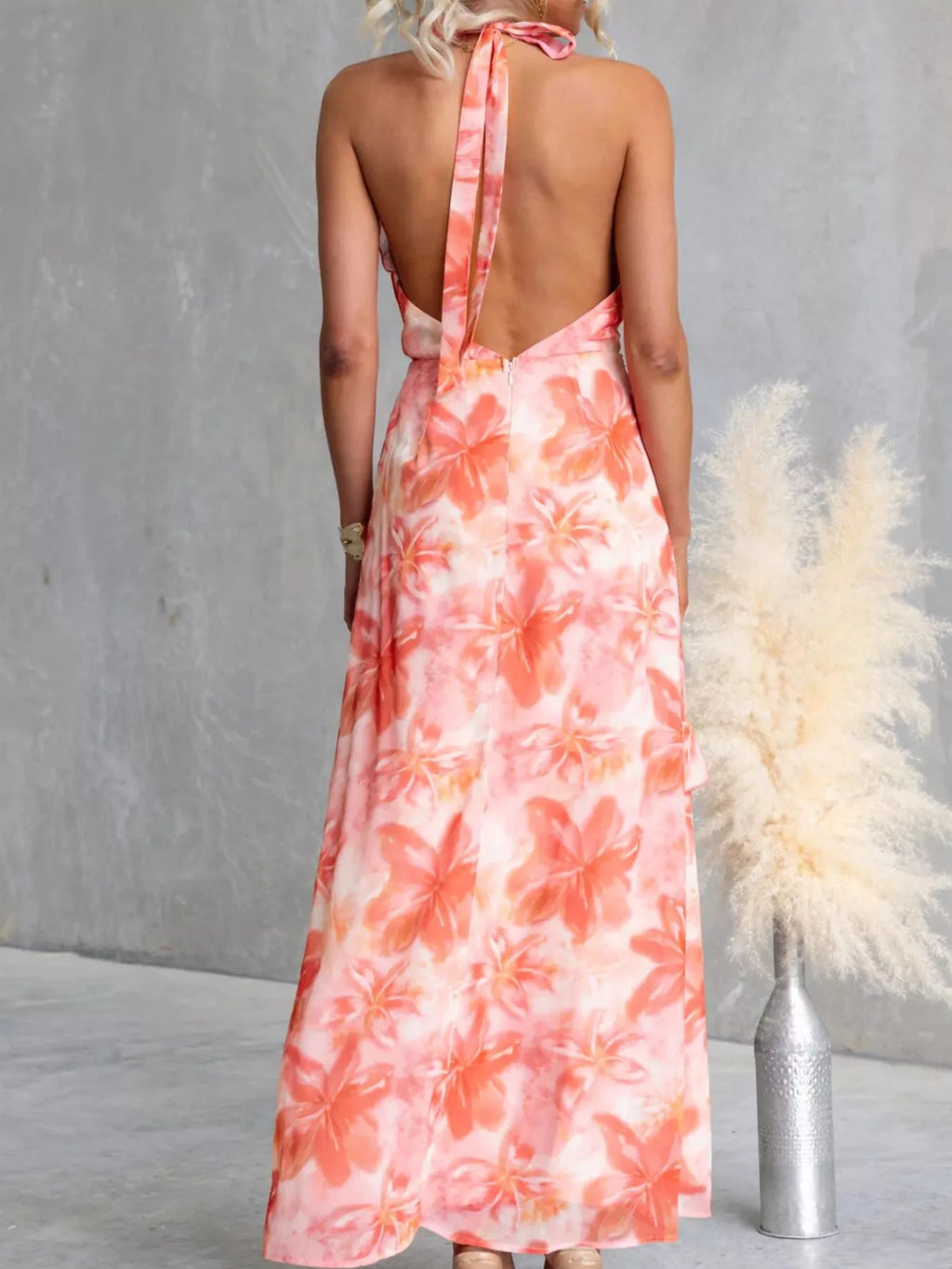 Floral Print Ruffle Halter Neck Maxi Dress - Draped in Grace
