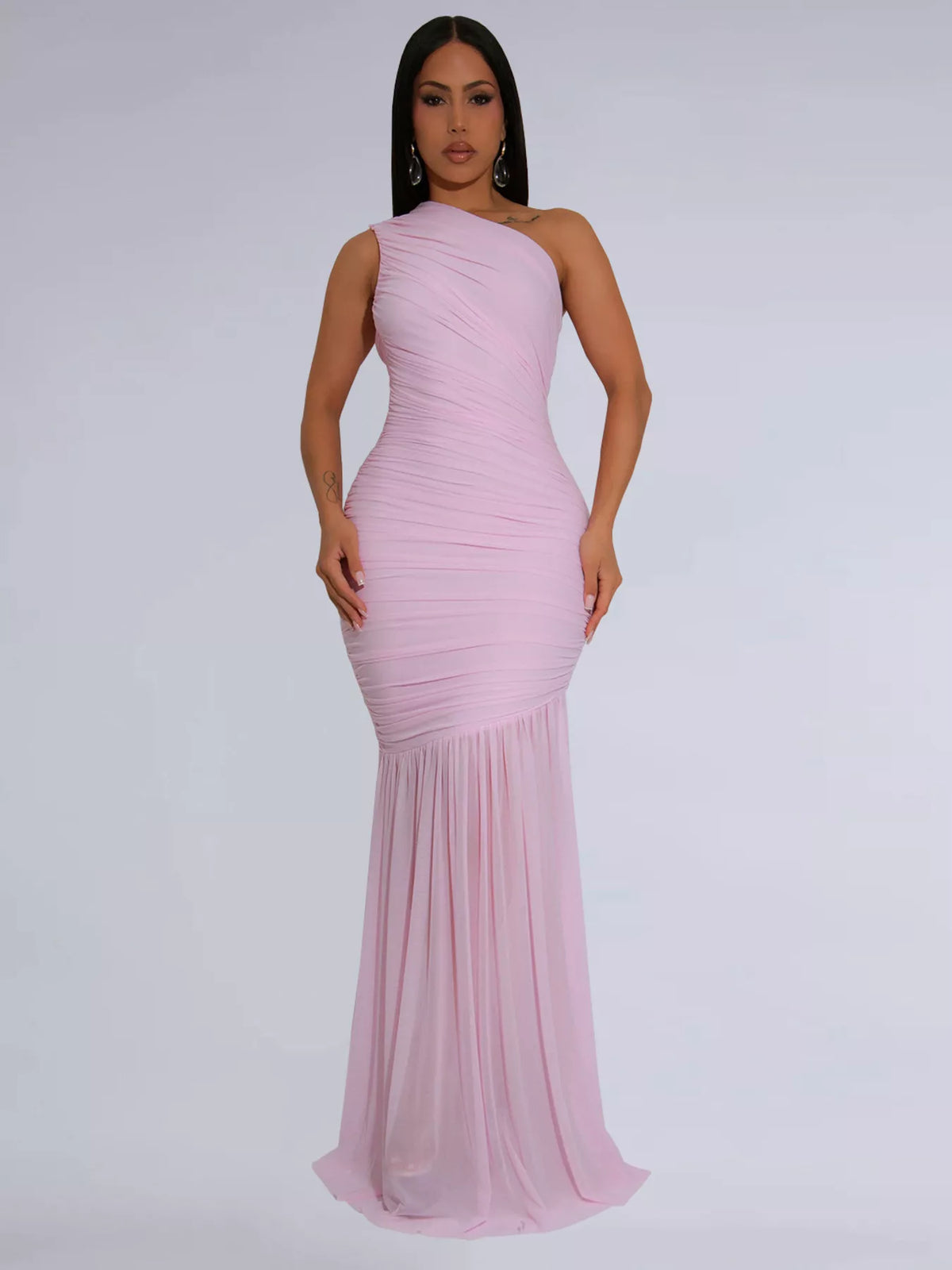 One-Shoulder Ruched Bodycon Maxi Dress - Draped in Grace