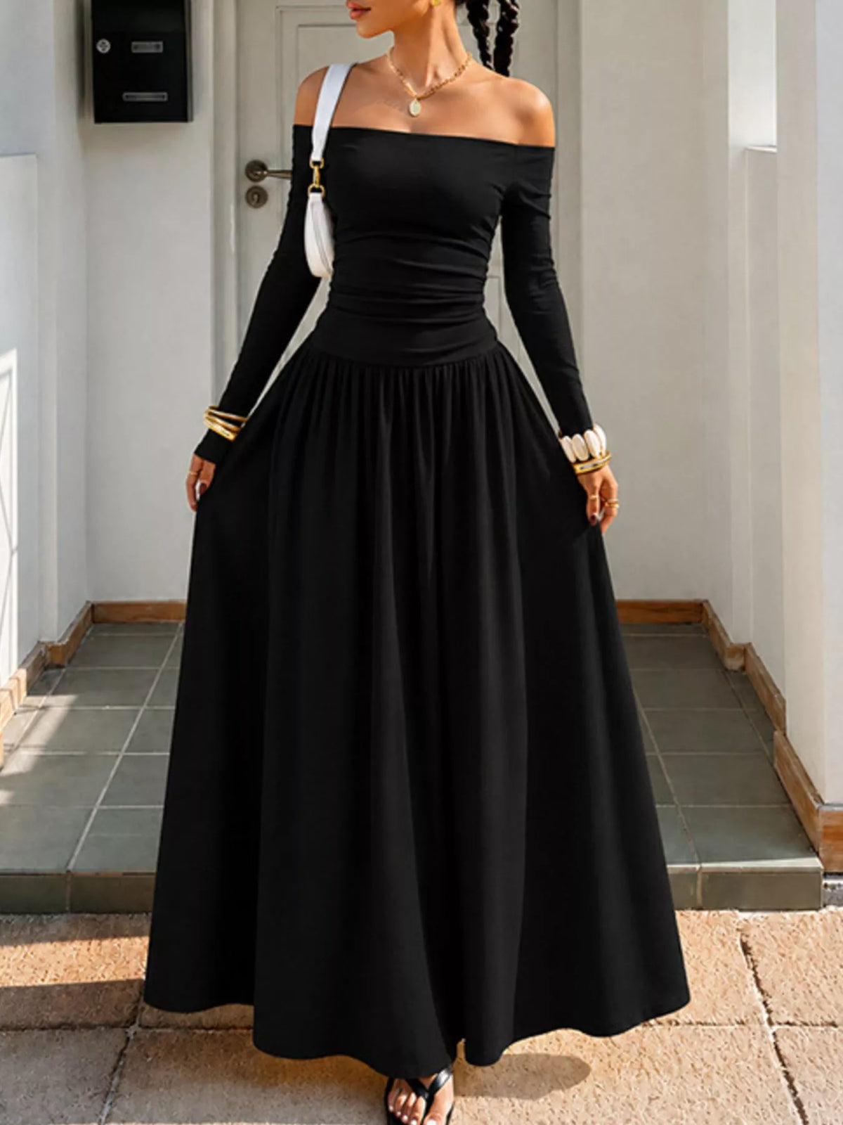 Off-the-Shoulder Maxi Dress - Draped in Grace