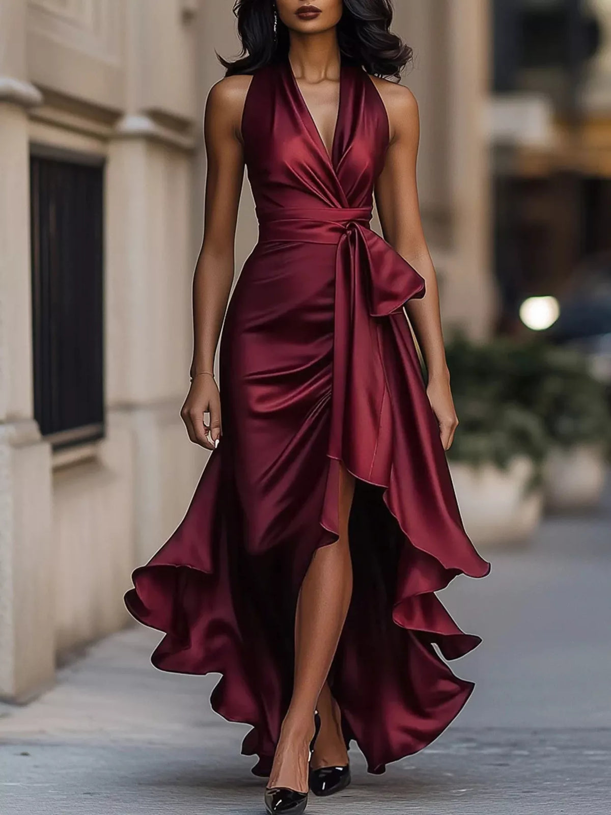 Ruffled Halter Neck Maxi Dress - Draped in Grace