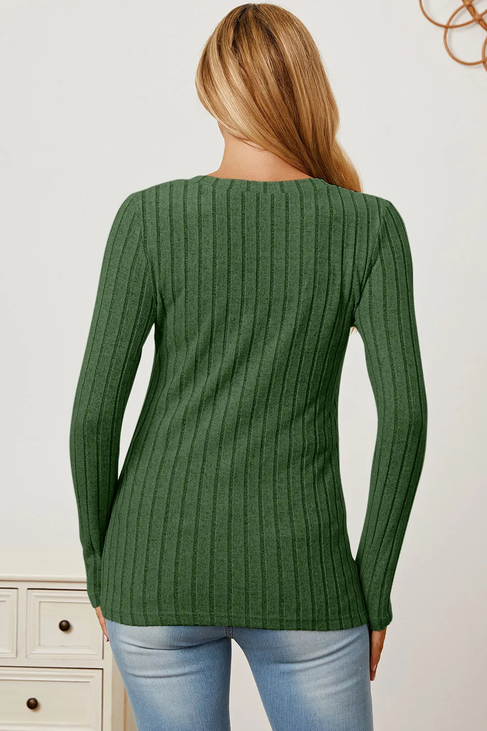 Basic Bae Full Size Ribbed V-Neck Long Sleeve T-Shirt - Draped in Grace