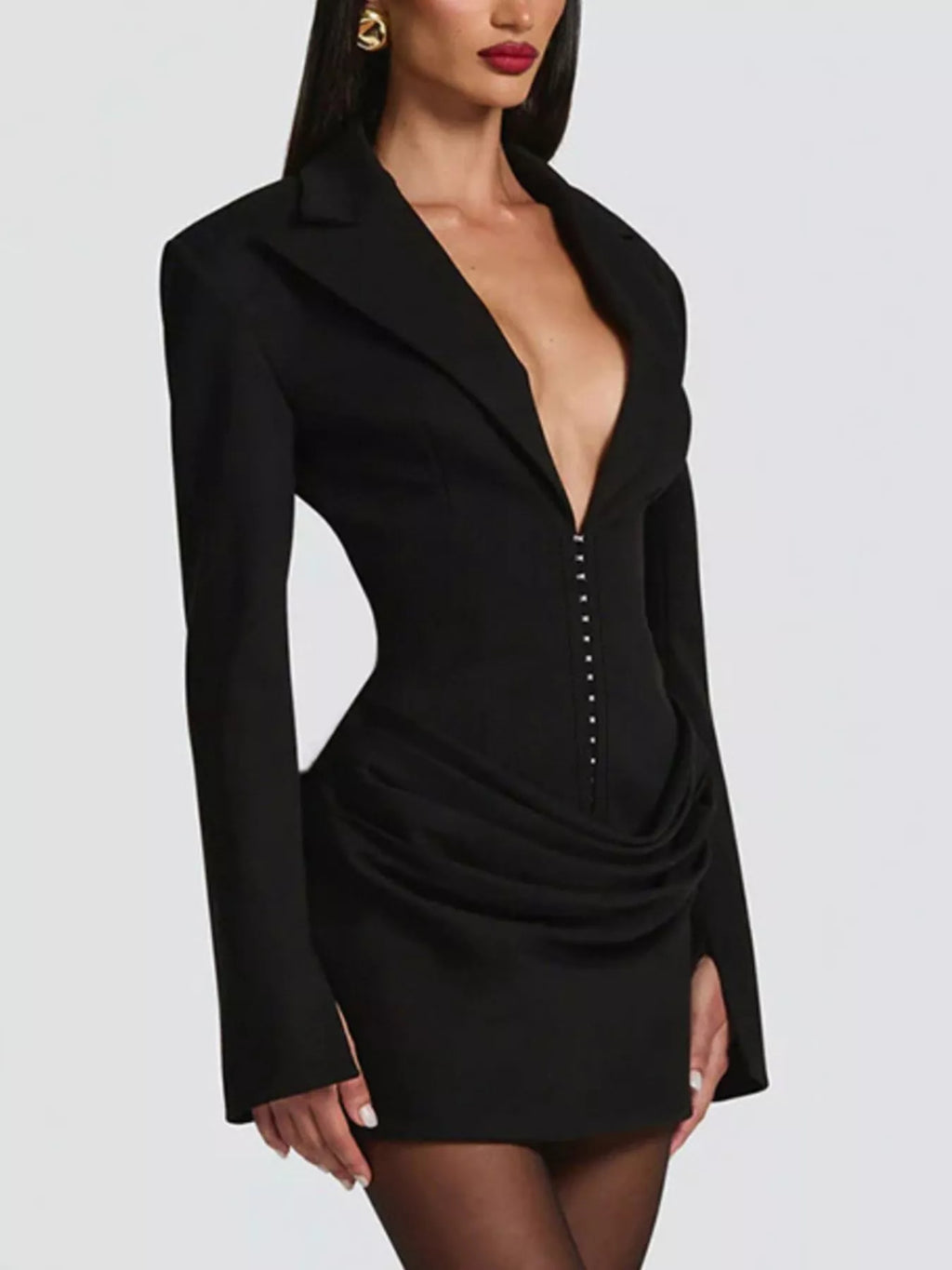 Full Size Blazer-Style Long Sleeve Mini Dress Plus Size - Draped in Grace