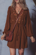 Floral Embroidered Long Sleeve Mini Dress - Draped in Grace